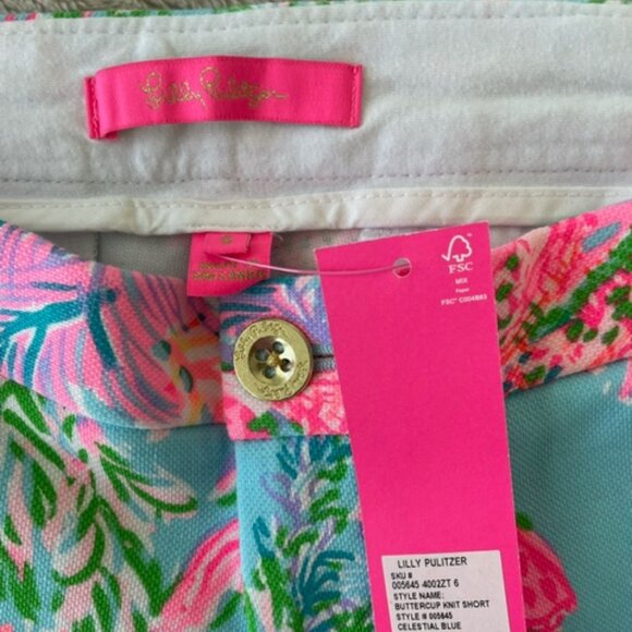 Lilly Pulitzer Cay To My Heart Print Celestial Blue Buttercup knit short,6,NWT - Picture 3 of 4